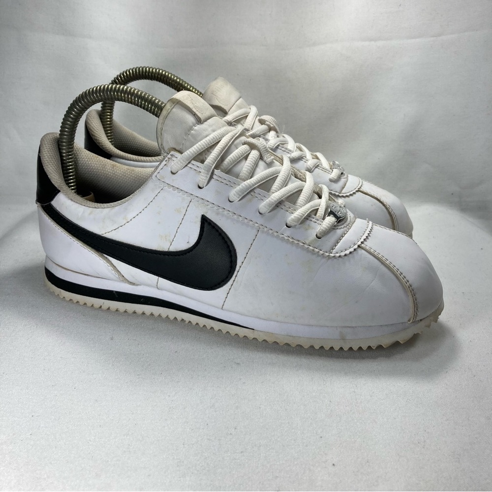 Nike Classic Cortez Leather White Black Running Shoes 904764-102 Sz 7Y GS